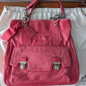 Coach Pink and Silver Tote with Chain Handles